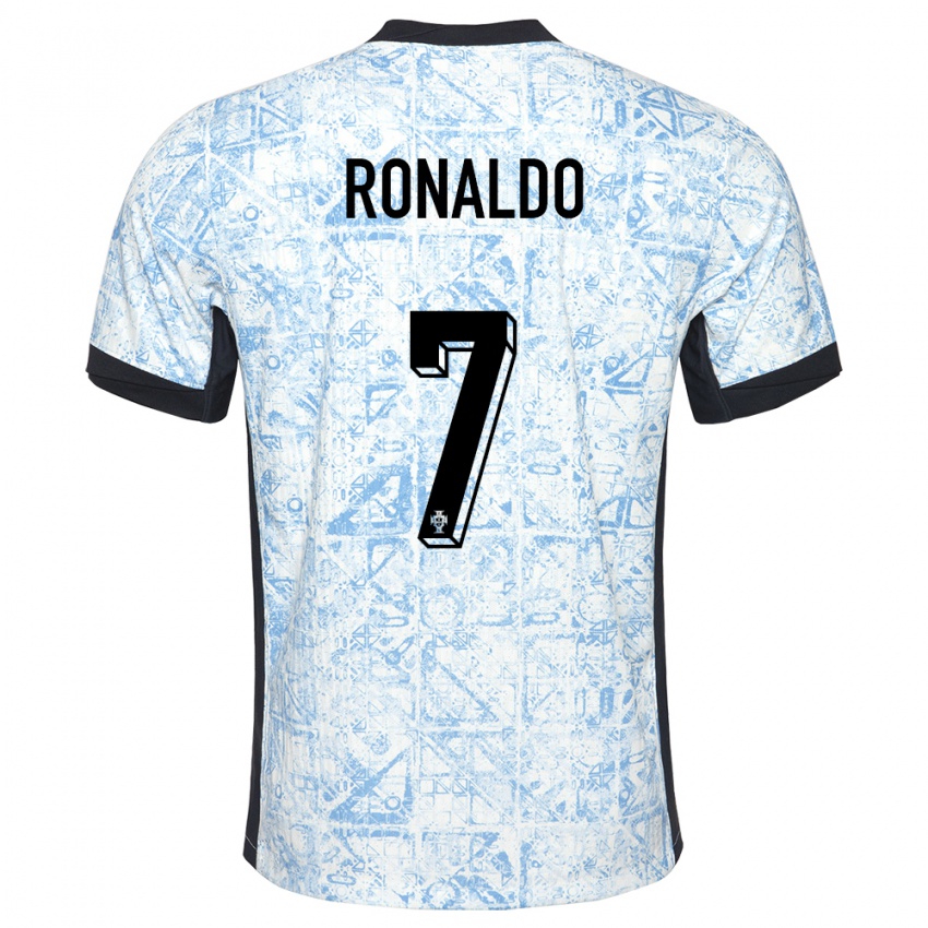Kinder Portugal Cristiano Ronaldo #7 Cremeblau Auswärtstrikot Trikot 24-26 T-Shirt