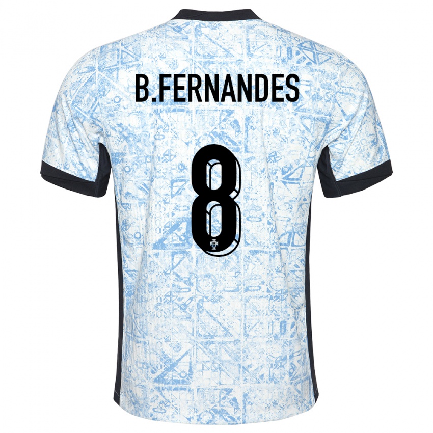 Kinder Portugal Bruno Fernandes #8 Cremeblau Auswärtstrikot Trikot 24-26 T-Shirt