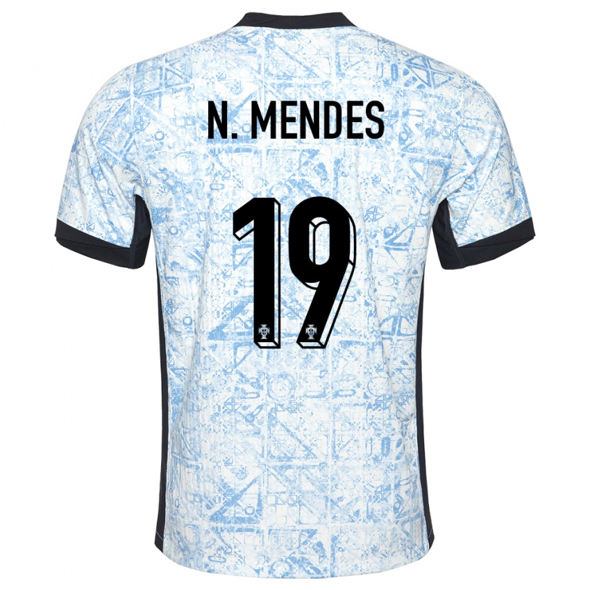 Kinder Portugal Nuno Mendes #19 Cremeblau Auswärtstrikot Trikot 24-26 T-Shirt