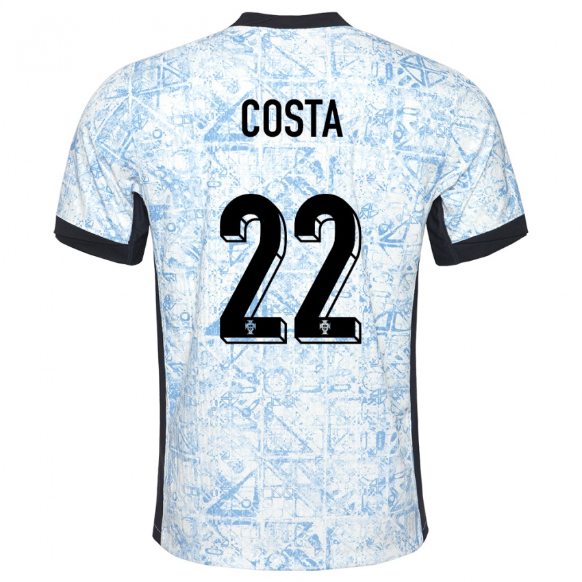 Kinder Portugal Diogo Costa #22 Cremeblau Auswärtstrikot Trikot 24-26 T-Shirt