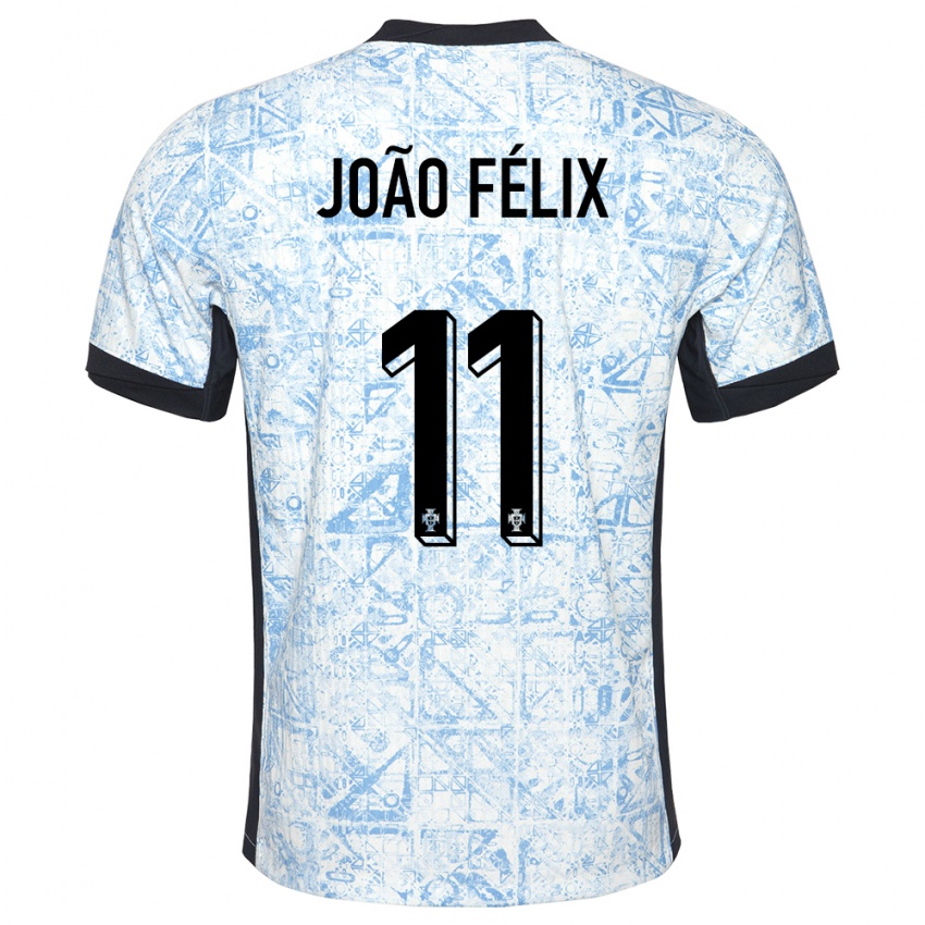 Kinder Portugal Joao Felix #11 Cremeblau Auswärtstrikot Trikot 24-26 T-Shirt