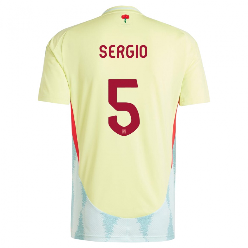 Kinder Spanien Sergio Busquets #5 Gelb Auswärtstrikot Trikot 24-26 T-Shirt