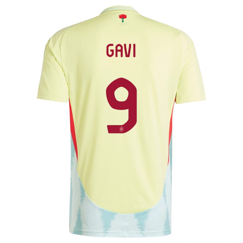 Kinder Spanien Gavi #9 Gelb Auswärtstrikot Trikot 24-26 T-Shirt