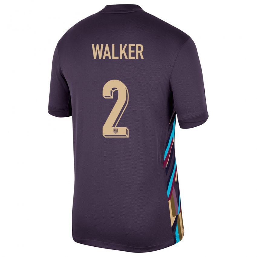 Kinder England Kyle Walker #2 Dunkle Rosine Auswärtstrikot Trikot 24-26 T-Shirt