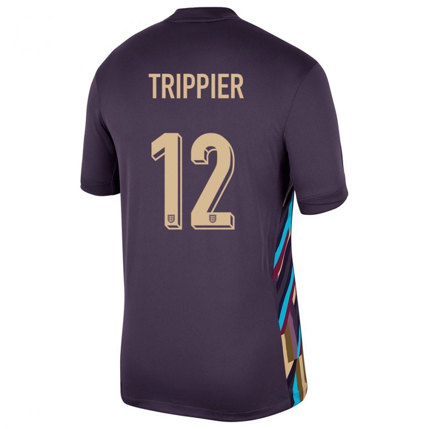 Kinder England Kieran Trippier #12 Dunkle Rosine Auswärtstrikot Trikot 24-26 T-Shirt