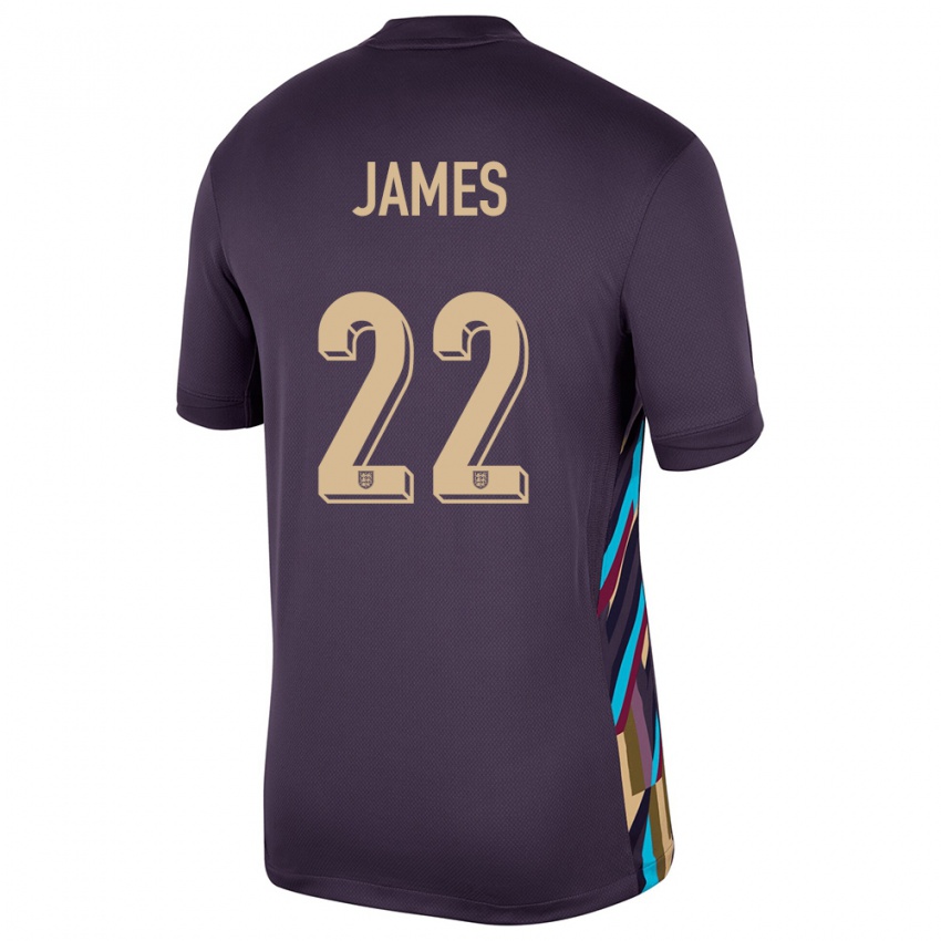 Kinder England Lauren James #22 Dunkle Rosine Auswärtstrikot Trikot 24-26 T-Shirt