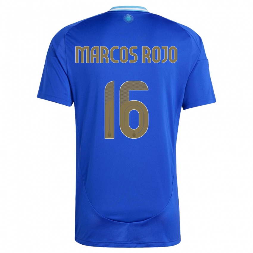 Kinder Argentinien Marcos Rojo #16 Blau Auswärtstrikot Trikot 24-26 T-Shirt