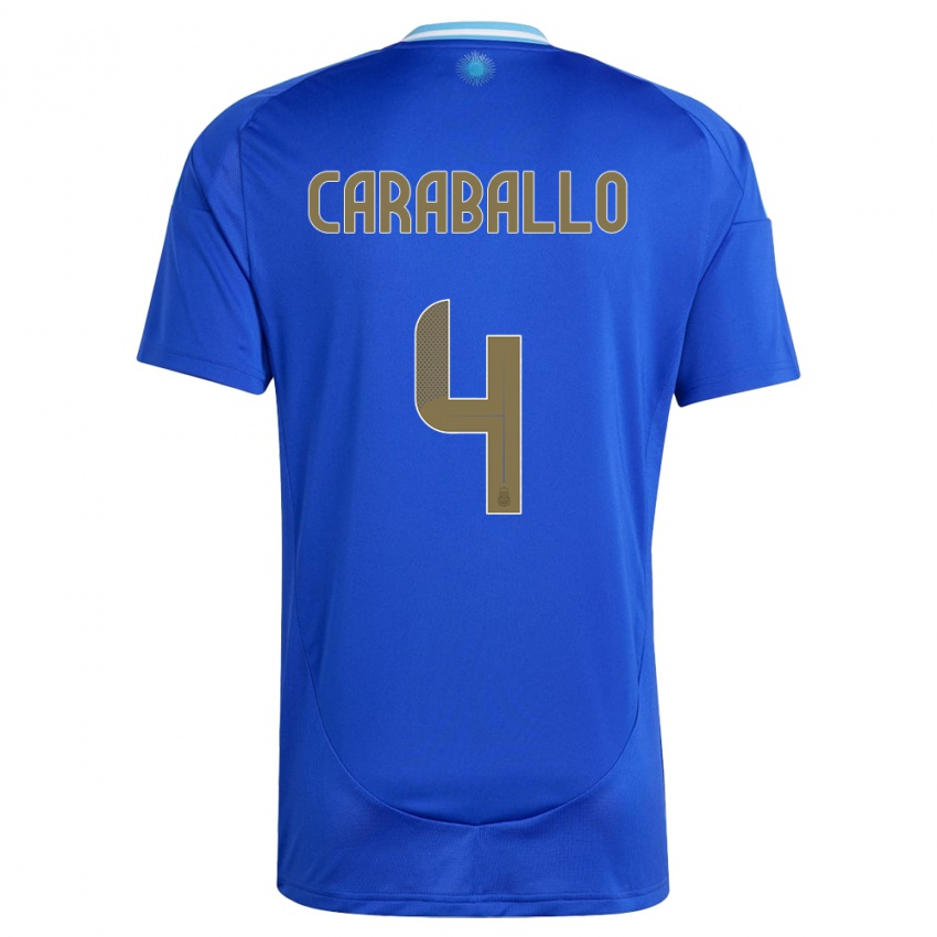 Kinder Argentinien Brian Caraballo #4 Blau Auswärtstrikot Trikot 24-26 T-Shirt