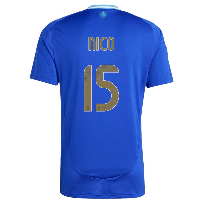 Kinder Argentinien Nico #15 Blau Auswärtstrikot Trikot 24-26 T-Shirt