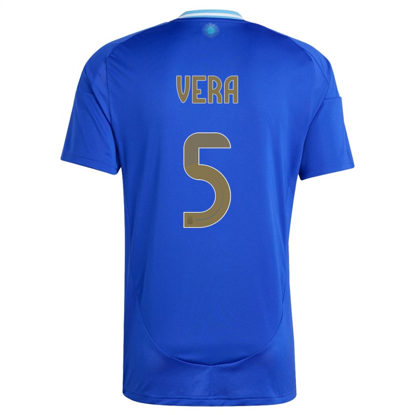 Kinder Argentinien Fausto Vera #5 Blau Auswärtstrikot Trikot 24-26 T-Shirt