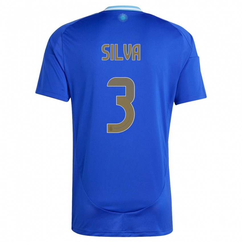 Kinder Argentinien Tomas Silva #3 Blau Auswärtstrikot Trikot 24-26 T-Shirt