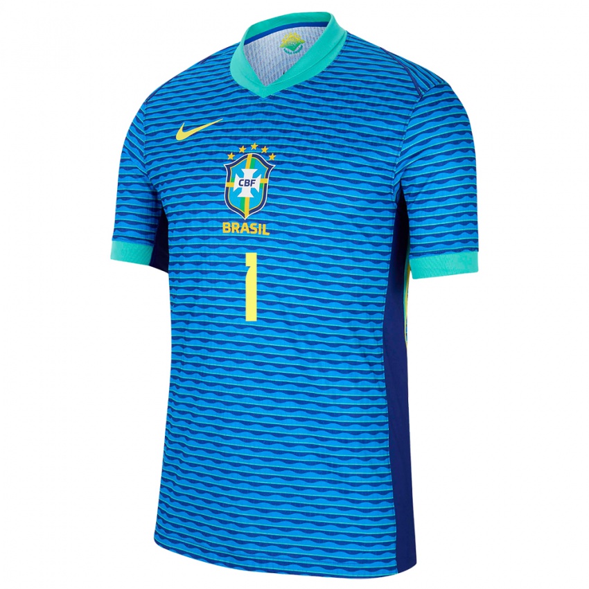 Kinder Brasilien Alisson #1 Blau Auswärtstrikot Trikot 24-26 T-Shirt