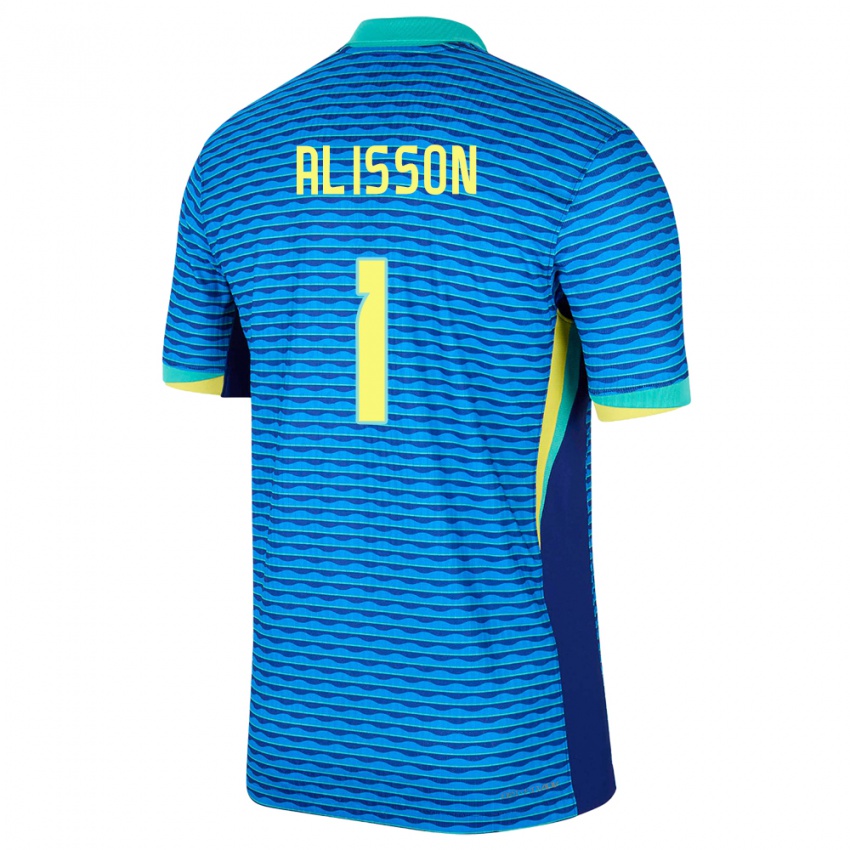 Kinder Brasilien Alisson #1 Blau Auswärtstrikot Trikot 24-26 T-Shirt