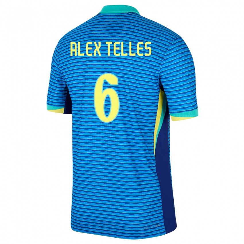 Kinder Brasilien Alex Telles #6 Blau Auswärtstrikot Trikot 24-26 T-Shirt