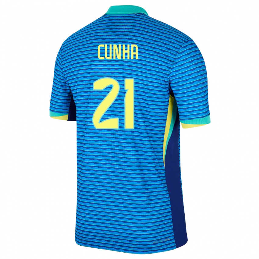 Kinder Brasilien Matheus Cunha #21 Blau Auswärtstrikot Trikot 24-26 T-Shirt