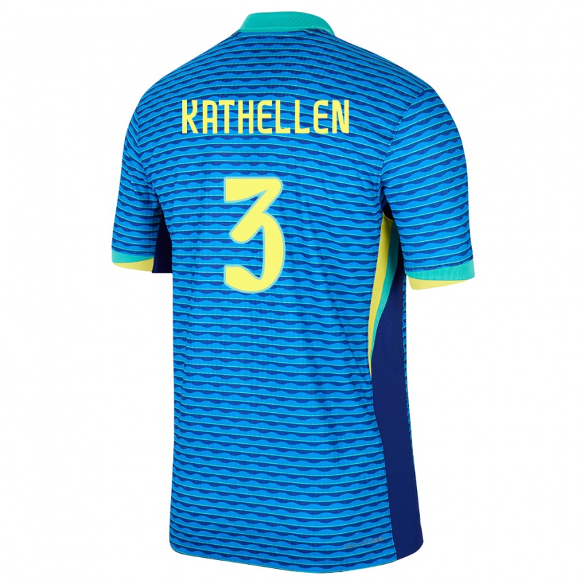 Kinder Brasilien Kathellen #3 Blau Auswärtstrikot Trikot 24-26 T-Shirt