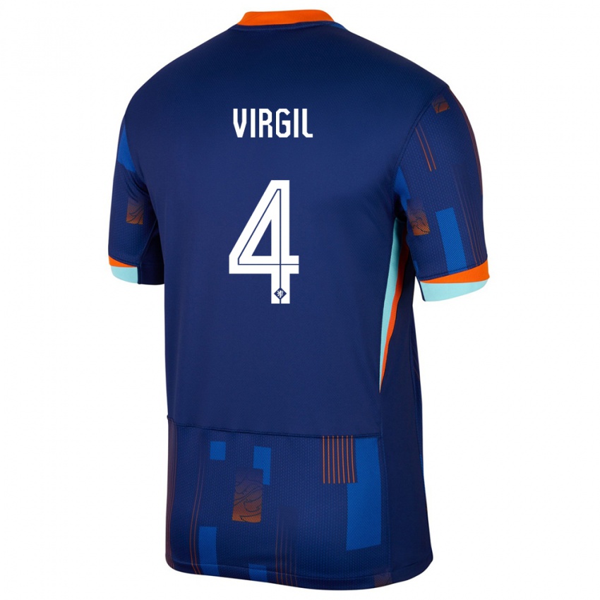 Kinder Niederlande Virgil Van Dijk #4 Blau Auswärtstrikot Trikot 24-26 T-Shirt