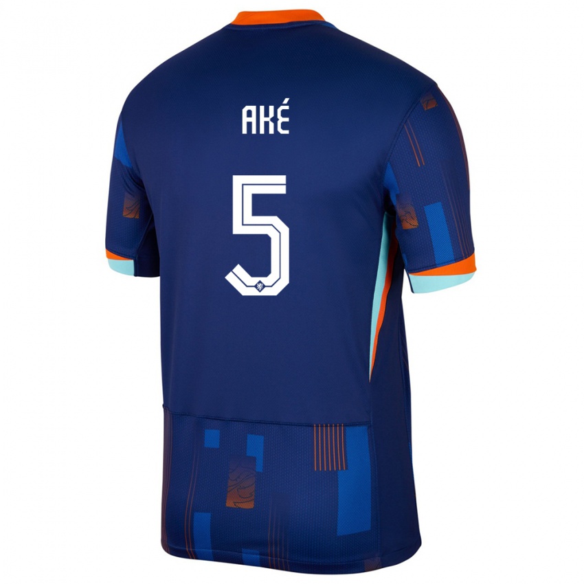 Kinder Niederlande Nathan Ake #5 Blau Auswärtstrikot Trikot 24-26 T-Shirt