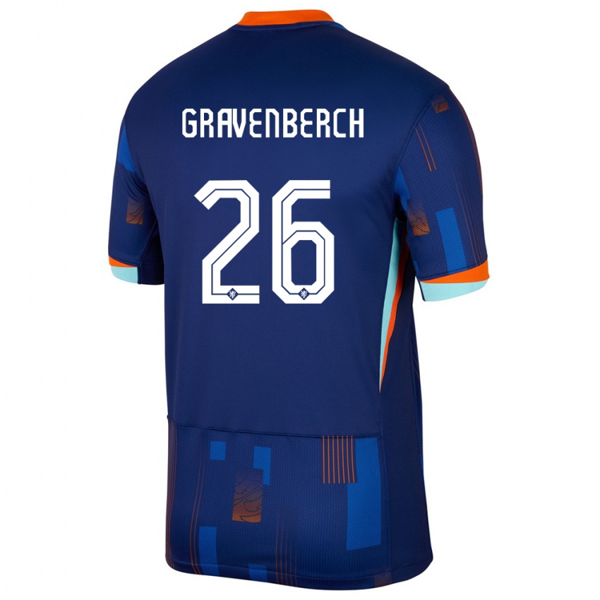 Kinder Niederlande Ryan Gravenberch #26 Blau Auswärtstrikot Trikot 24-26 T-Shirt