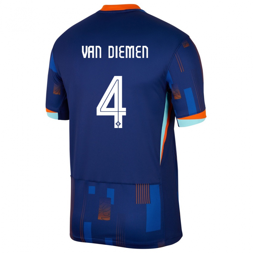 Kinder Niederlande Samantha Van Diemen #4 Blau Auswärtstrikot Trikot 24-26 T-Shirt