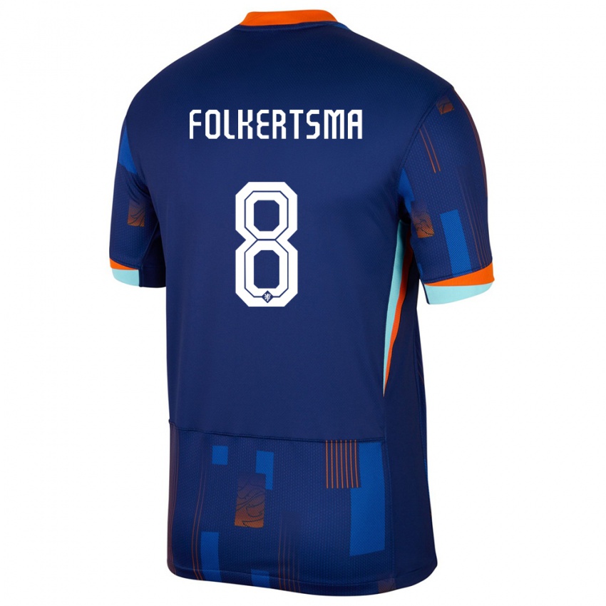 Kinder Niederlande Sisca Folkertsma #8 Blau Auswärtstrikot Trikot 24-26 T-Shirt