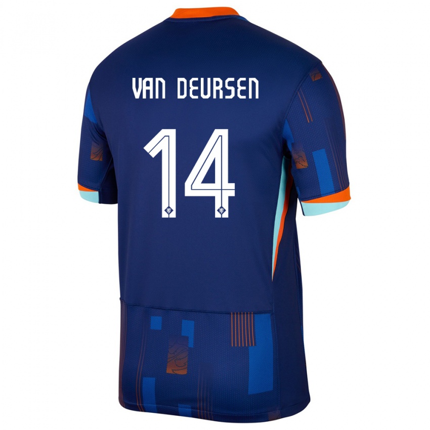 Kinder Niederlande Eva Van Deursen #14 Blau Auswärtstrikot Trikot 24-26 T-Shirt