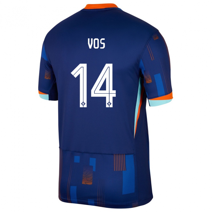 Kinder Niederlande Silvano Vos #14 Blau Auswärtstrikot Trikot 24-26 T-Shirt