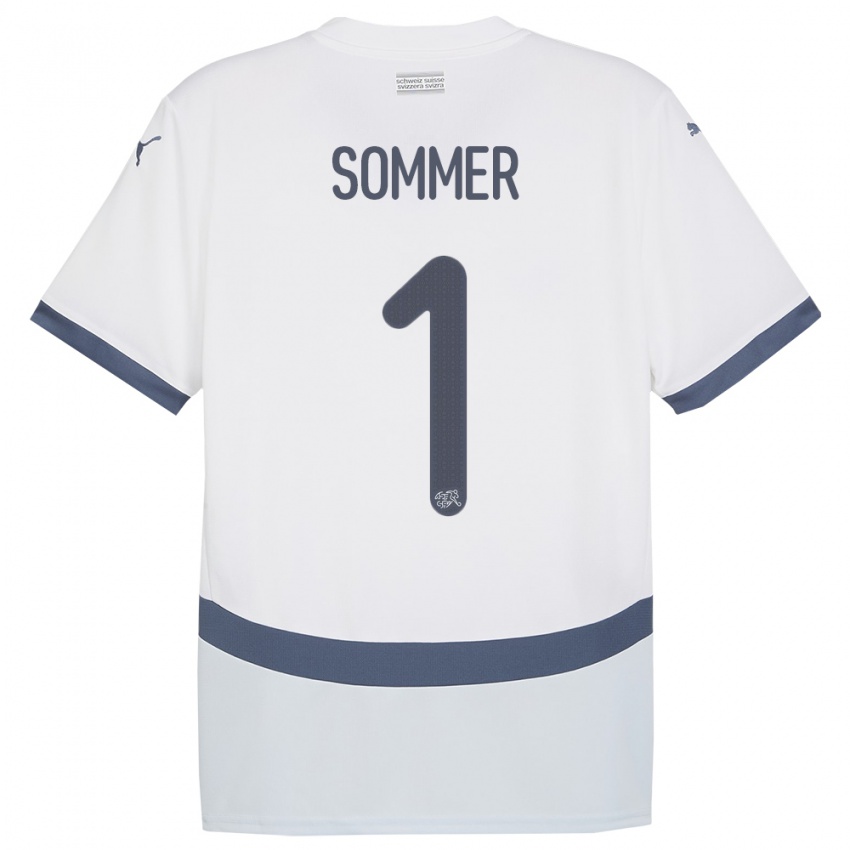 Kinder Schweiz Yann Sommer #1 Weiß Auswärtstrikot Trikot 24-26 T-Shirt