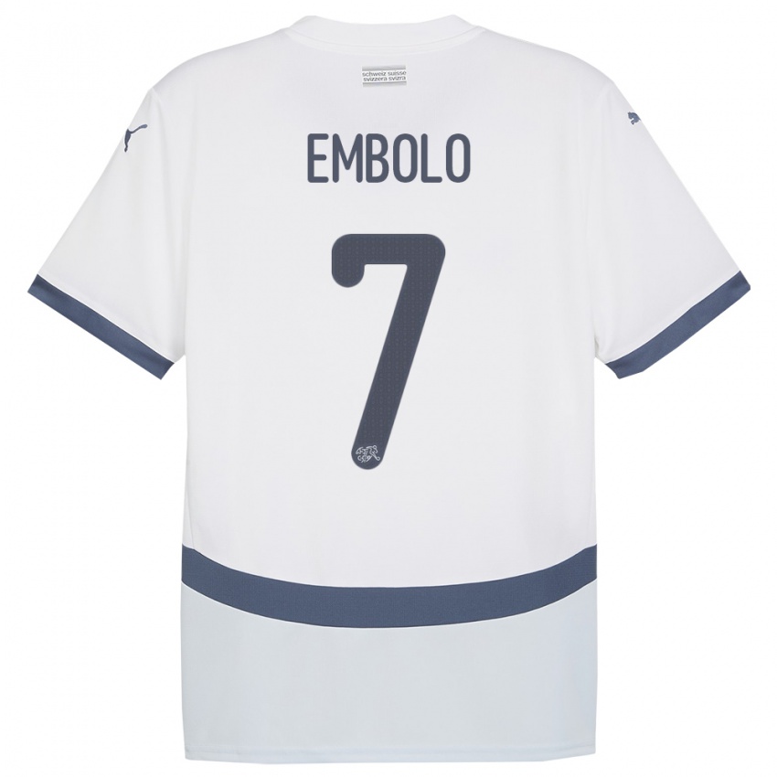Kinder Schweiz Breel Embolo #7 Weiß Auswärtstrikot Trikot 24-26 T-Shirt