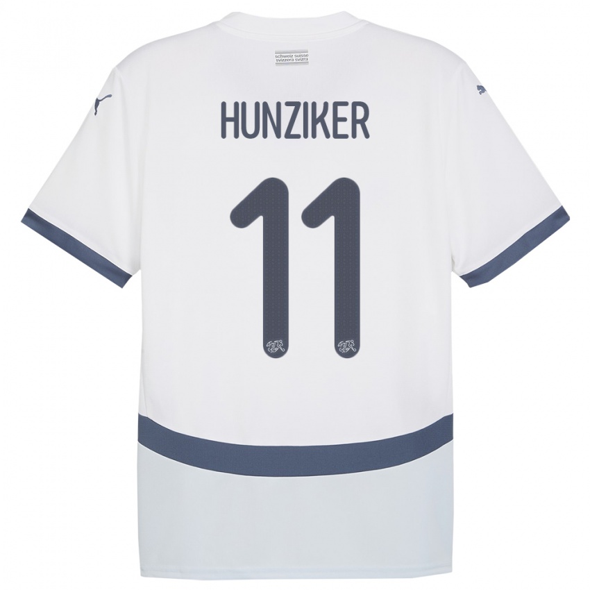 Kinder Schweiz Andrin Hunziker #11 Weiß Auswärtstrikot Trikot 24-26 T-Shirt