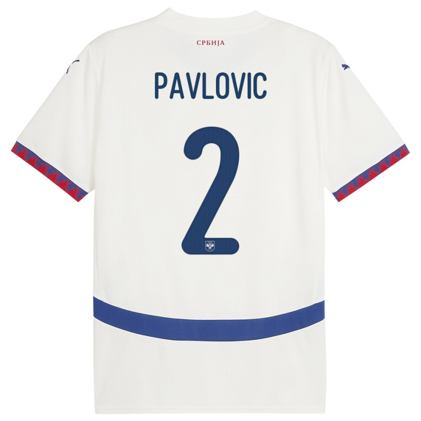 Kinder Serbien Strahinja Pavlovic #2 Weiß Auswärtstrikot Trikot 24-26 T-Shirt
