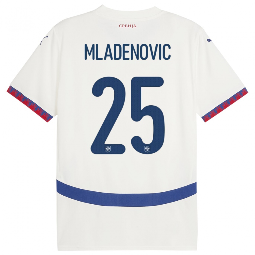 Kinder Serbien Filip Mladenovic #25 Weiß Auswärtstrikot Trikot 24-26 T-Shirt