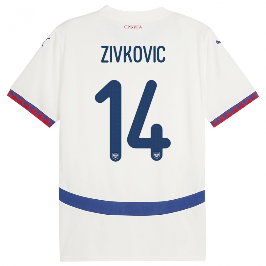 Kinder Serbien Andrija Zivkovic #14 Weiß Auswärtstrikot Trikot 24-26 T-Shirt