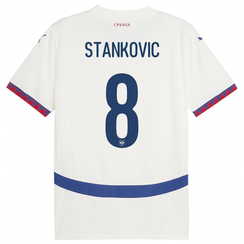 Kinder Serbien Nikola Stankovic #8 Weiß Auswärtstrikot Trikot 24-26 T-Shirt