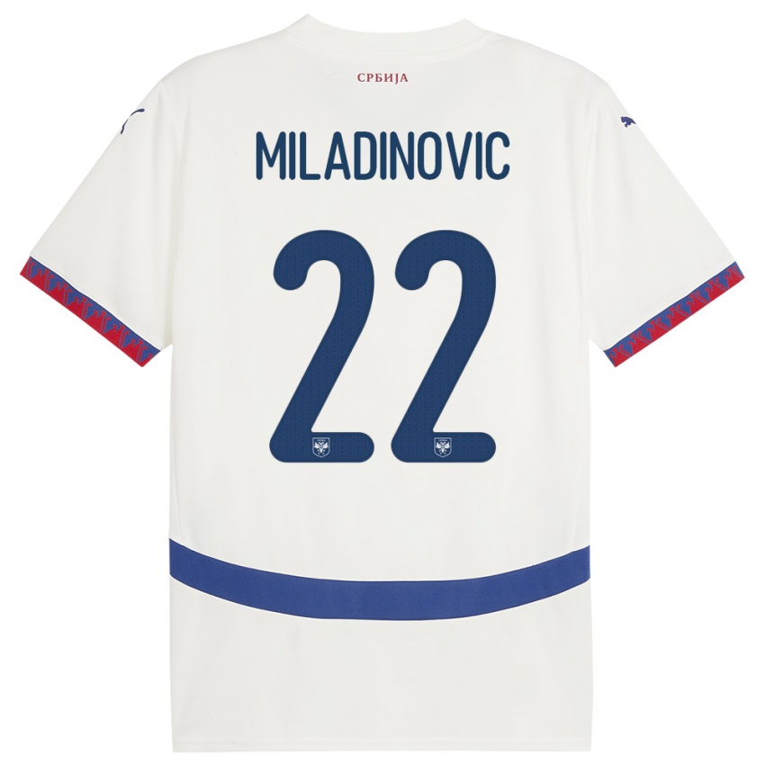 Kinder Serbien Igor Miladinovic #22 Weiß Auswärtstrikot Trikot 24-26 T-Shirt