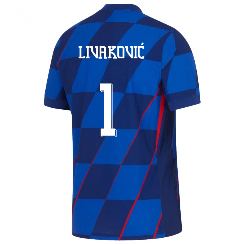 Kinder Kroatien Dominik Livakovic #1 Blau Auswärtstrikot Trikot 24-26 T-Shirt