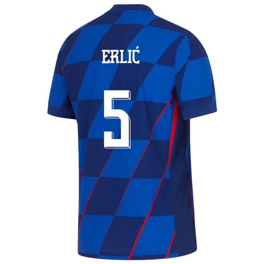 Kinder Kroatien Martin Erlic #5 Blau Auswärtstrikot Trikot 24-26 T-Shirt