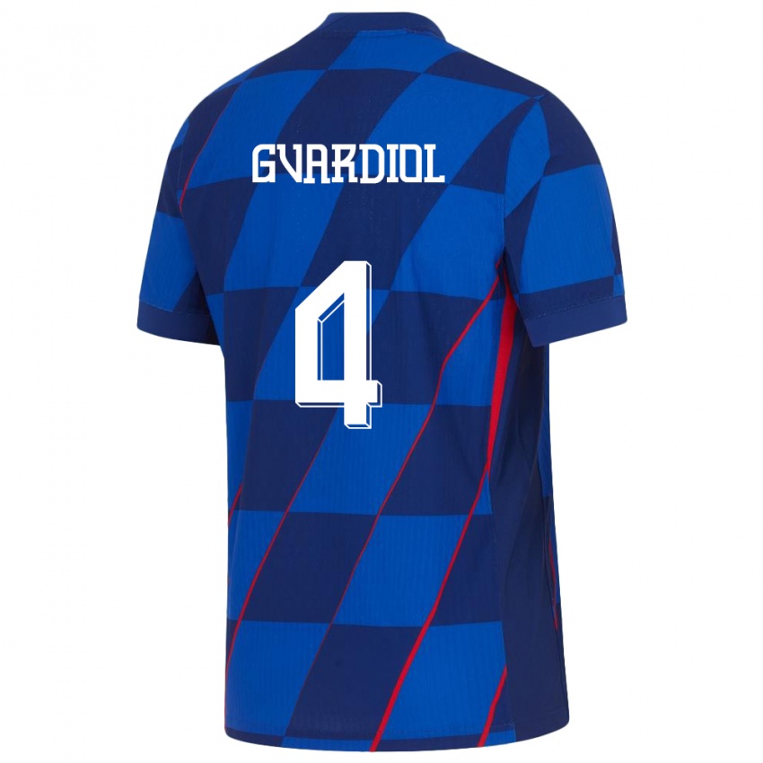 Kinder Kroatien Josko Gvardiol #4 Blau Auswärtstrikot Trikot 24-26 T-Shirt