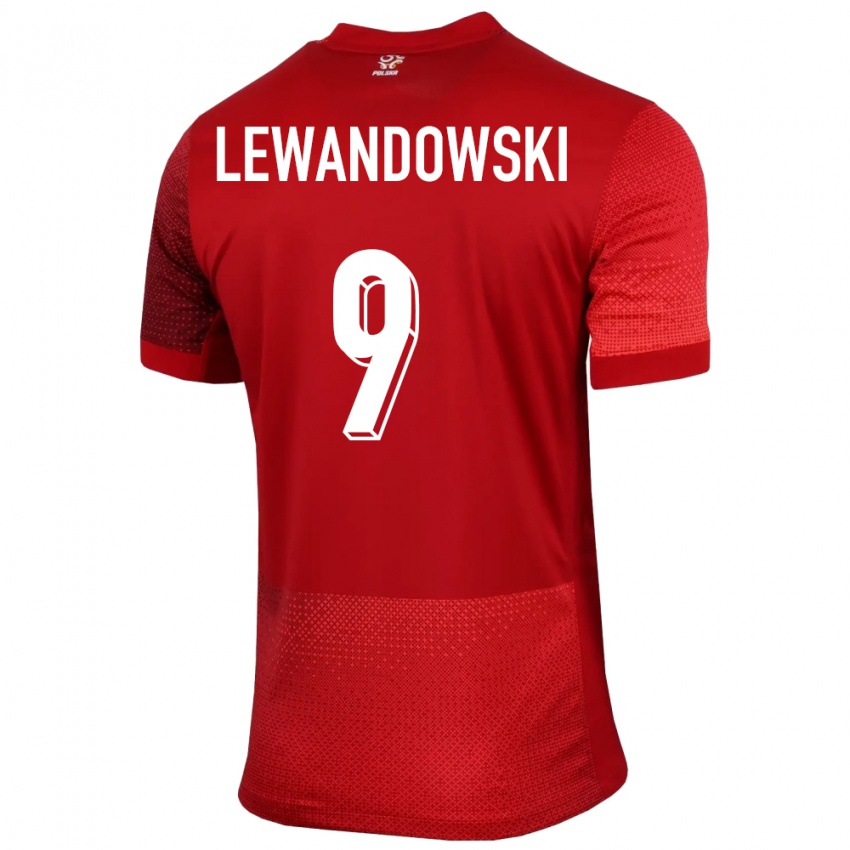 Kinder Polen Robert Lewandowski #9 Rot Auswärtstrikot Trikot 24-26 T-Shirt