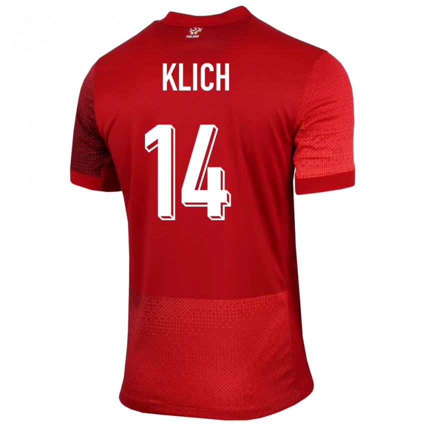 Kinder Polen Mateusz Klich #14 Rot Auswärtstrikot Trikot 24-26 T-Shirt