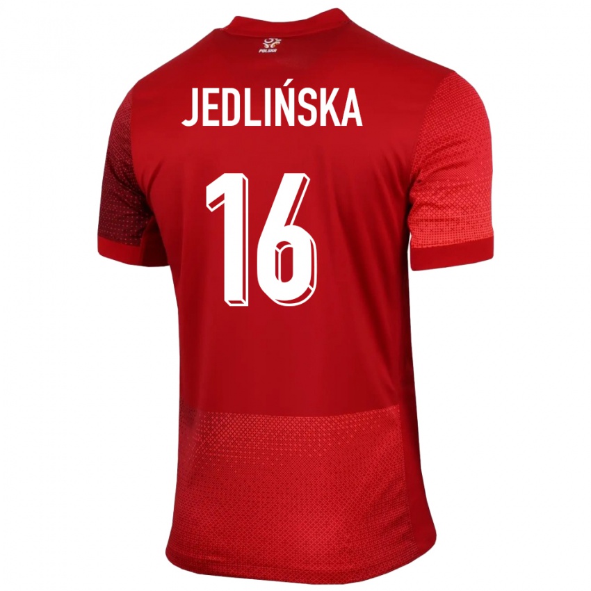 Kinder Polen Klaudia Jedlinska #16 Rot Auswärtstrikot Trikot 24-26 T-Shirt