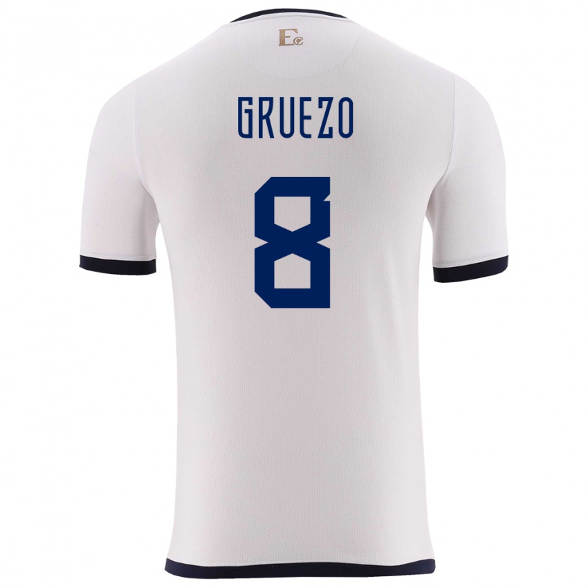 Kinder Ecuador Carlos Gruezo #8 Weiß Auswärtstrikot Trikot 24-26 T-Shirt