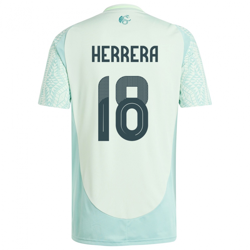 Kinder Mexiko Ozziel Herrera #18 Leinengrün Auswärtstrikot Trikot 24-26 T-Shirt