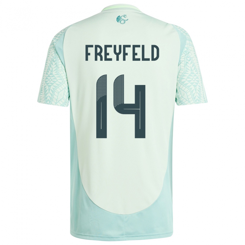 Kinder Mexiko Emiliano Freyfeld #14 Leinengrün Auswärtstrikot Trikot 24-26 T-Shirt