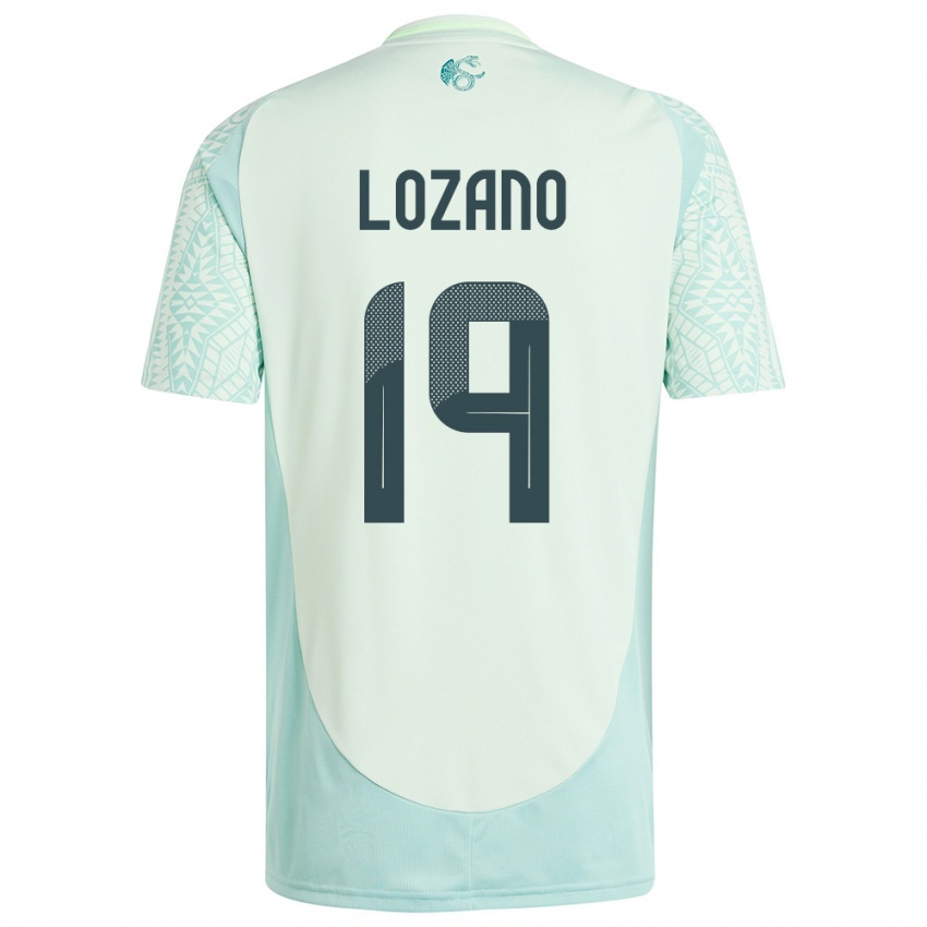 Kinder Mexiko Esteban Lozano #19 Leinengrün Auswärtstrikot Trikot 24-26 T-Shirt