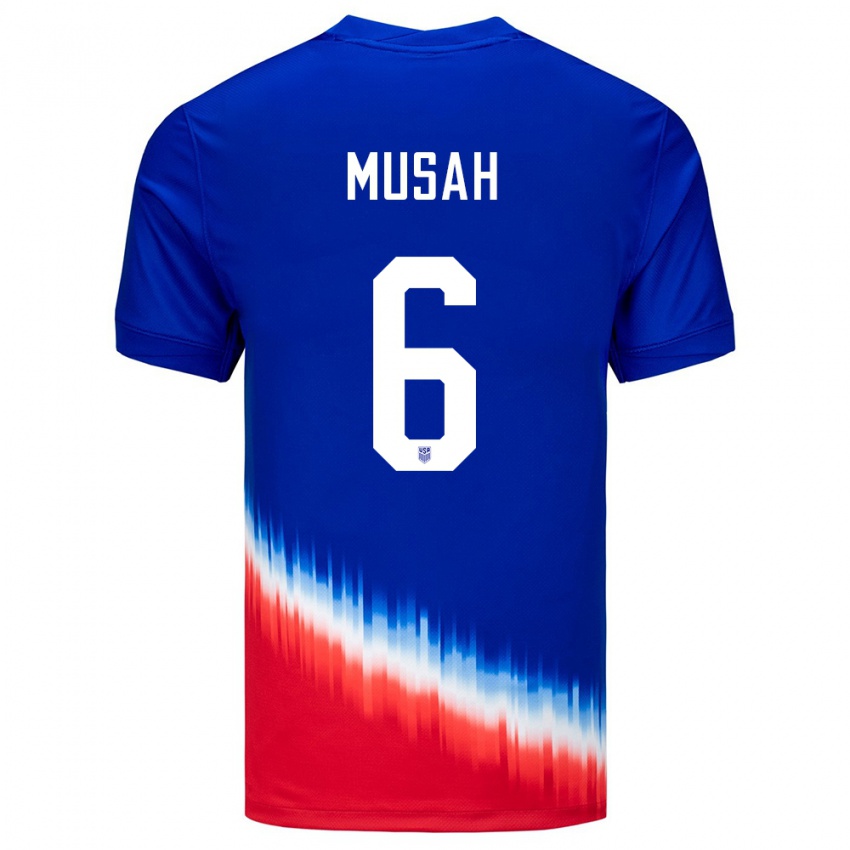 Kinder Vereinigte Staaten Yunus Musah #6 Blau Auswärtstrikot Trikot 24-26 T-Shirt