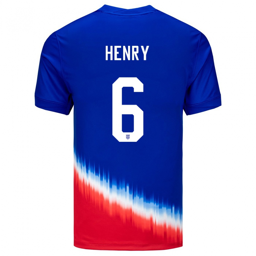 Kinder Vereinigte Staaten Kobi Henry #6 Blau Auswärtstrikot Trikot 24-26 T-Shirt