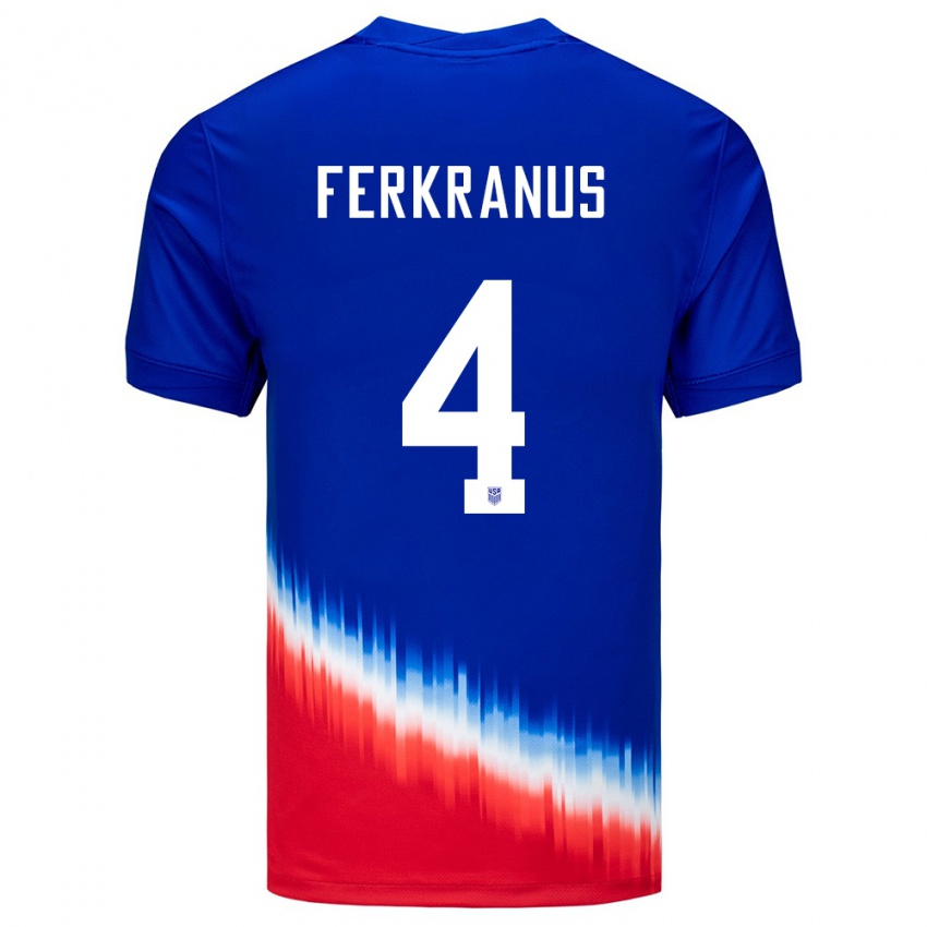 Kinder Vereinigte Staaten Marcus Ferkranus #4 Blau Auswärtstrikot Trikot 24-26 T-Shirt