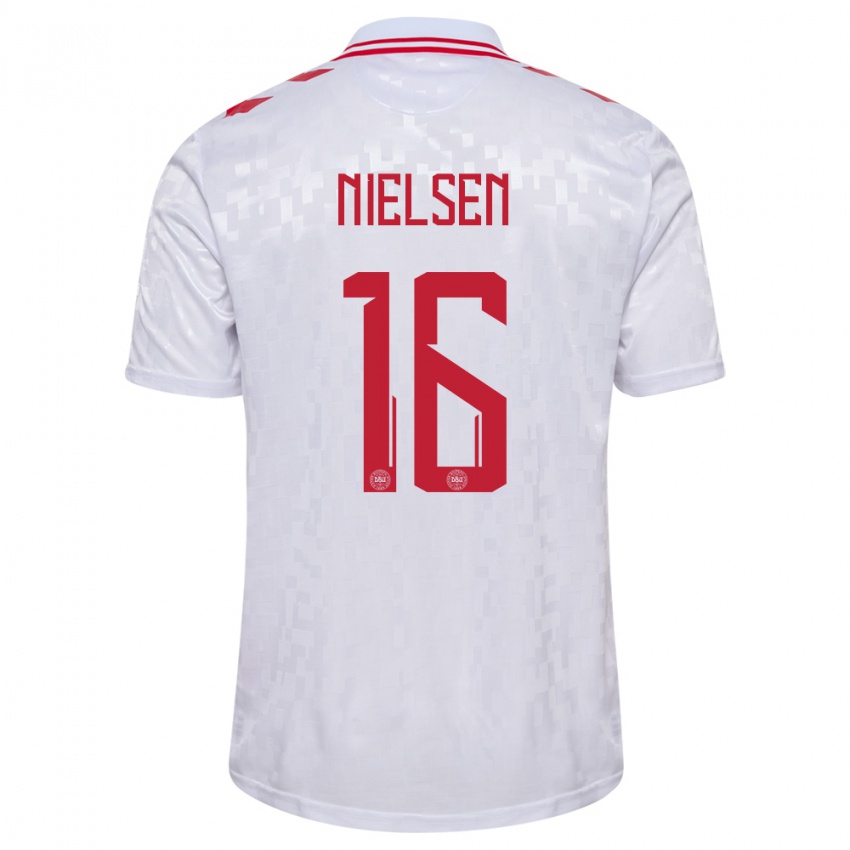 Kinder Dänemark Magnus Nielsen #16 Weiß Auswärtstrikot Trikot 24-26 T-Shirt