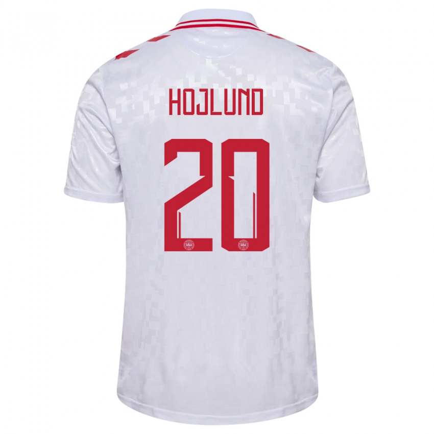 Kinder Dänemark Rasmus Hojlund #20 Weiß Auswärtstrikot Trikot 24-26 T-Shirt